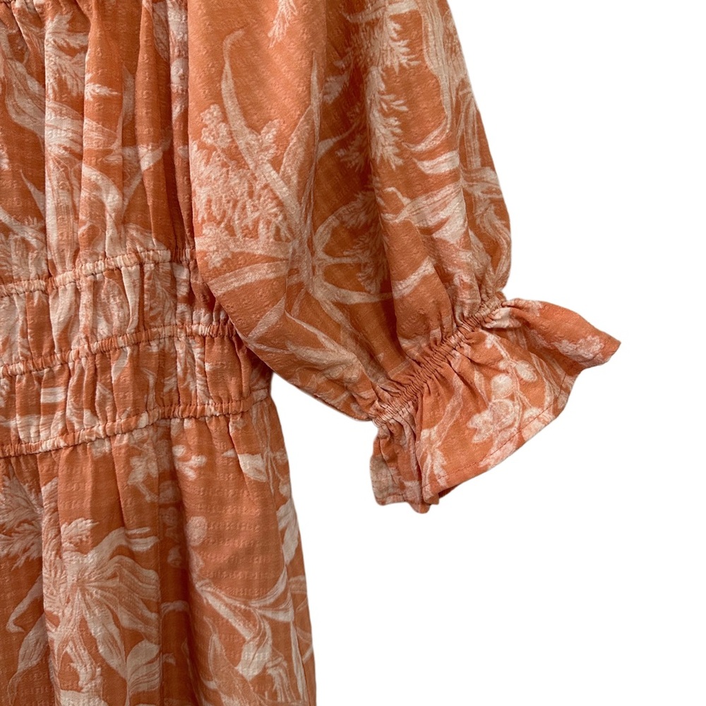 H&M Peach/Coral Peasant Mini Dress Boho Puff Sleeve Smocked Waist Size XS - Picture 4 of 8
